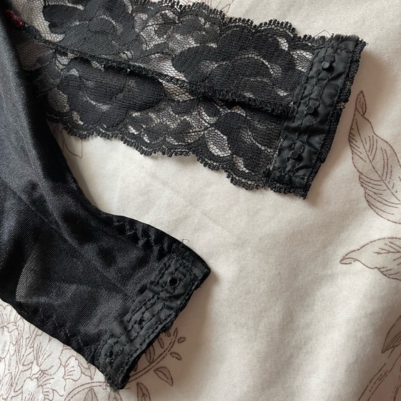 Vintage Red Black Jacquard Satin Lace Trim Teddy Lingerie 90s Small Whimsigoth - Picture 3 of 8